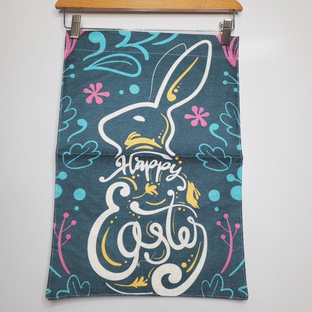 NWT Welcome Happy Easter Spring Emerald Bunny Heart Farmhouse Garden Flag